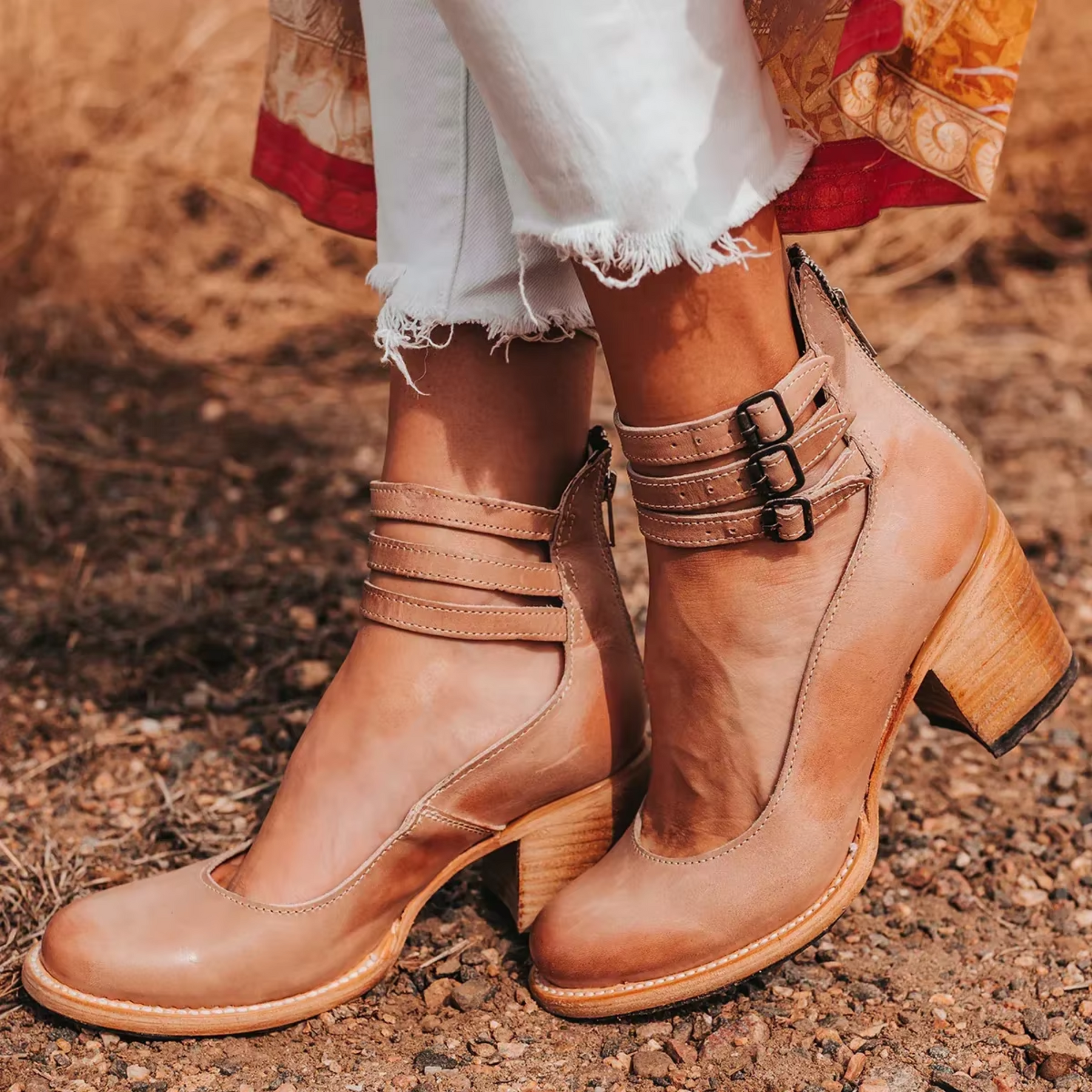 Retro Block Heel Mary Jane Heels with Double Buckle Ankle Strap