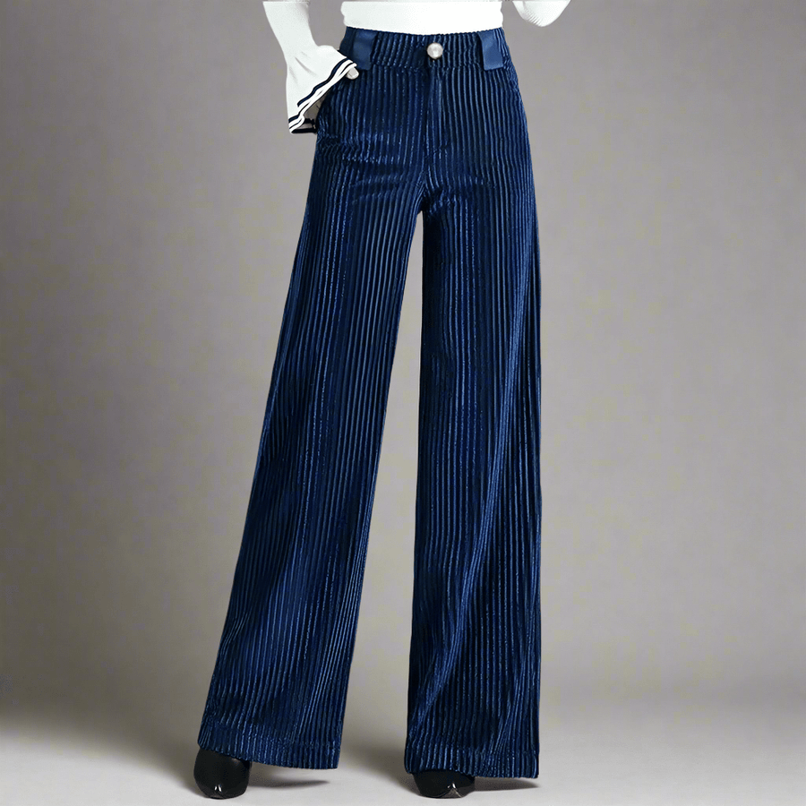 Retro High Waist Wide Leg Corduroy Trousers with Pearl Button