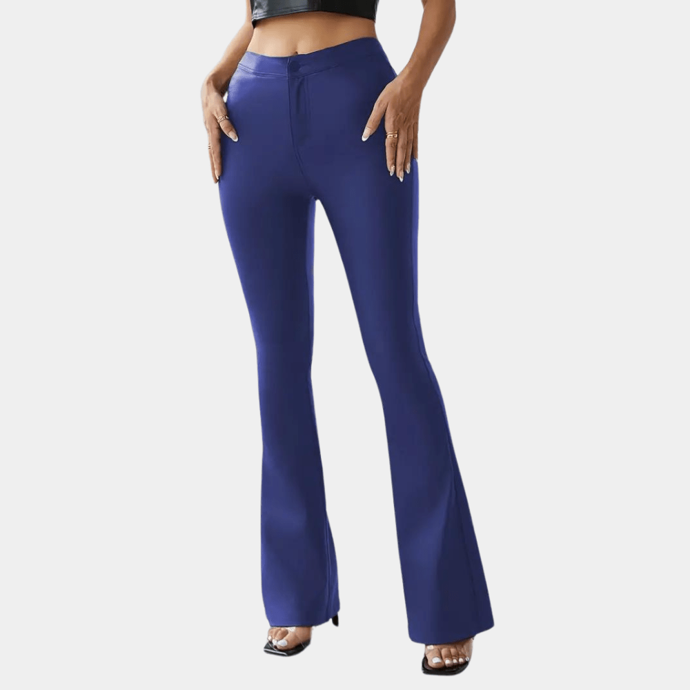 Retro High Waist Slim Leather Flared Trousers with Full Length Sweep