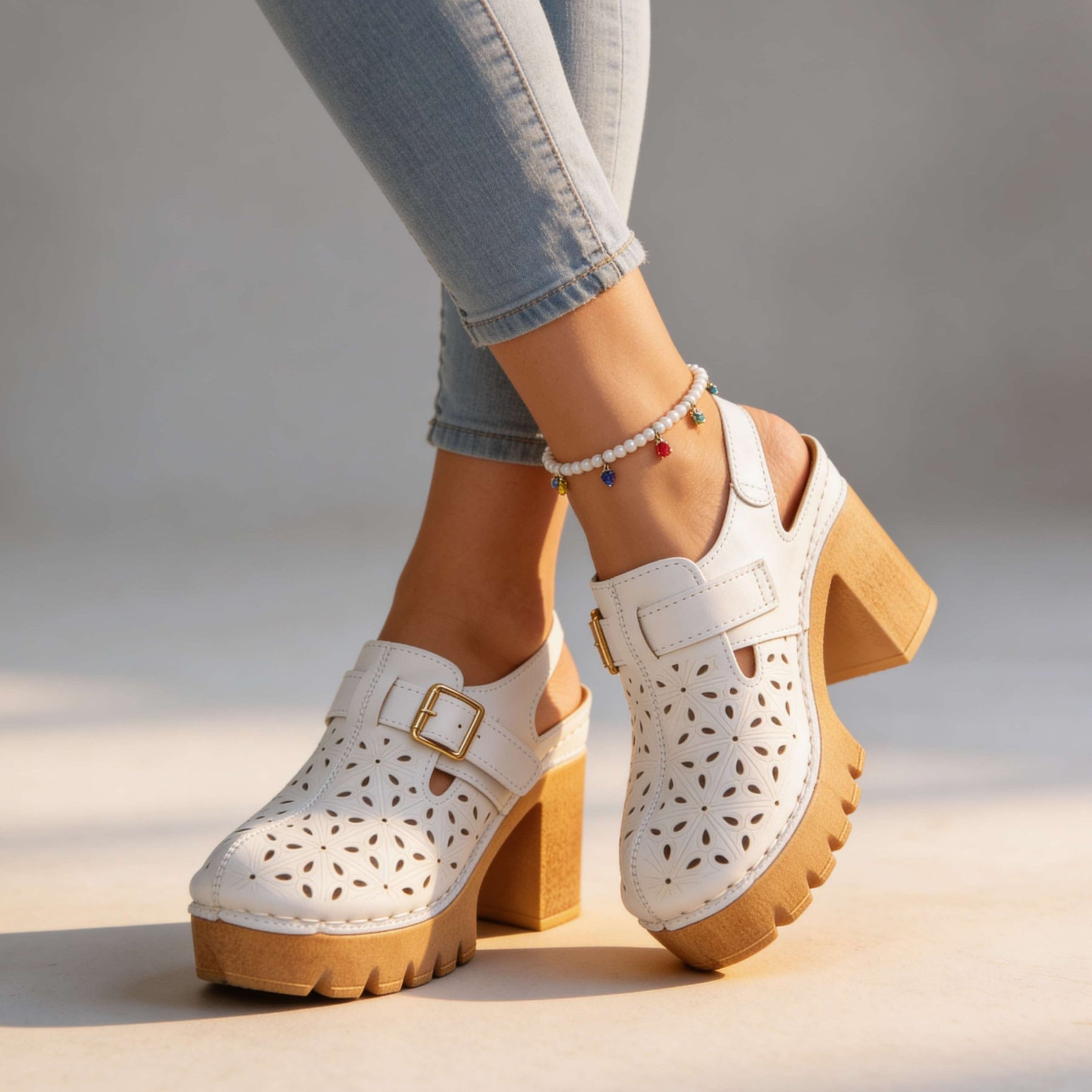 Retro Platform Heels with Cutout Detail and Buckle Strap