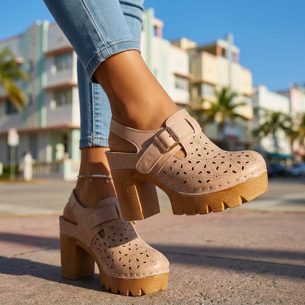 Retro Platform Heels with Cutout Detail and Buckle Strap