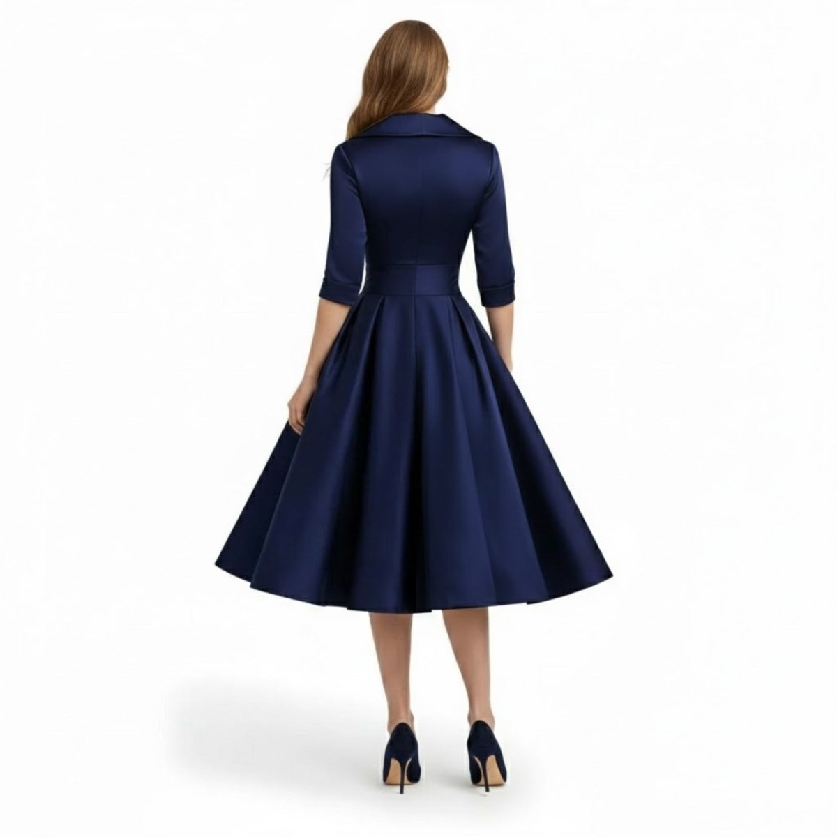 Retro Wrap Midi Dress with V-Neckline and Full Skirt