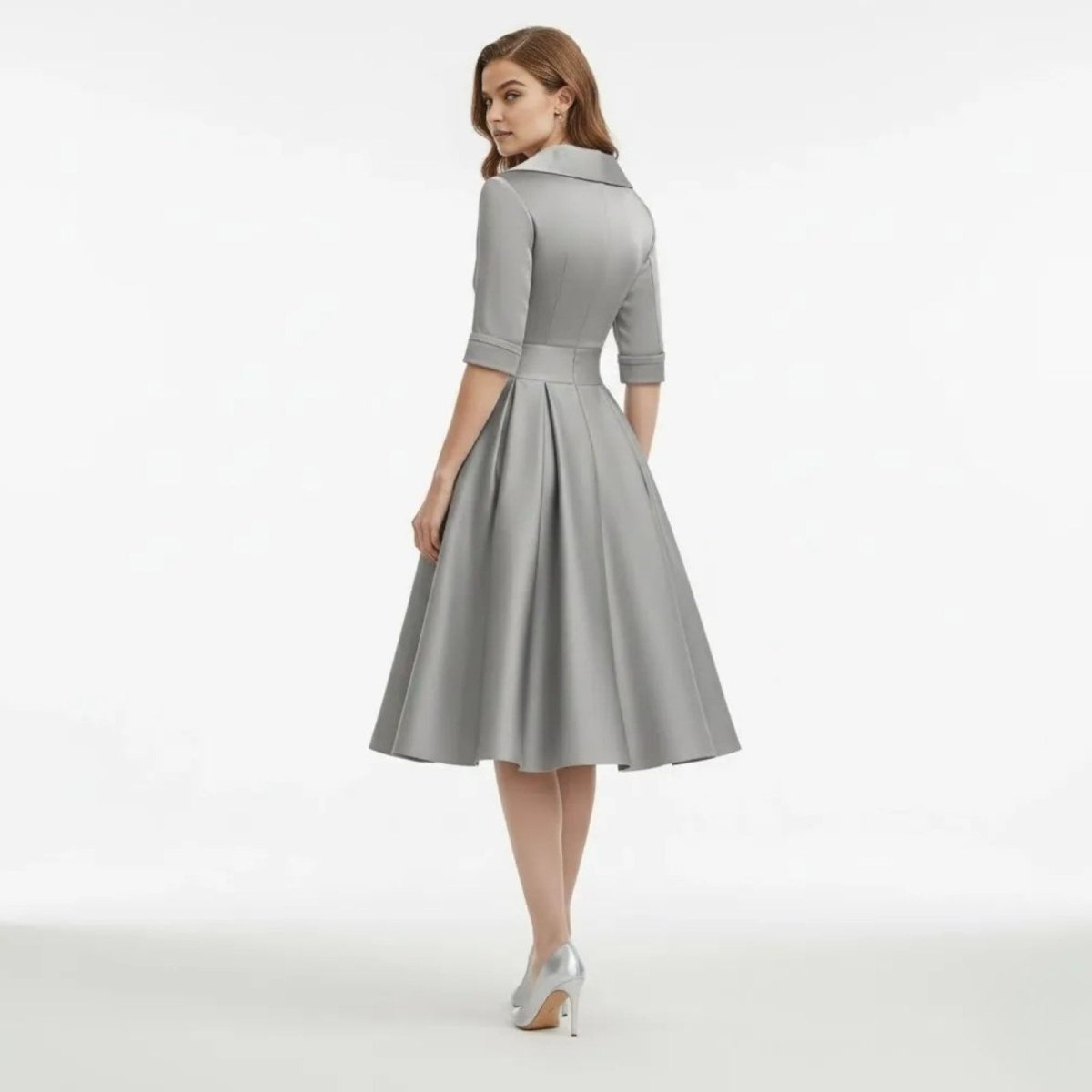 Retro Wrap Midi Dress with V-Neckline and Full Skirt