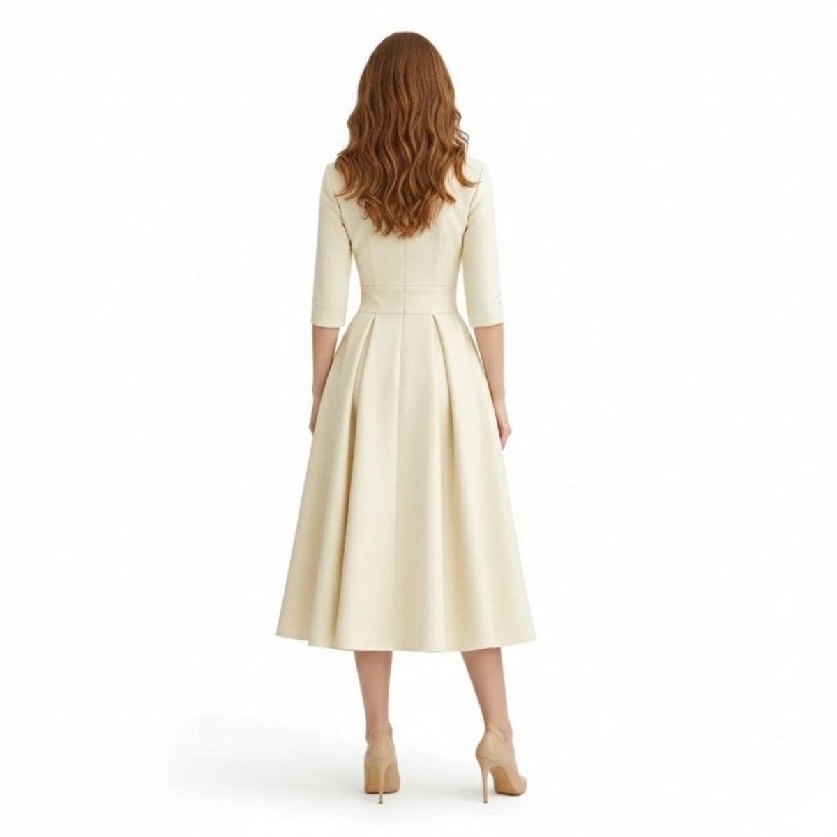 Retro Wrap Midi Dress with V-Neckline and Full Skirt