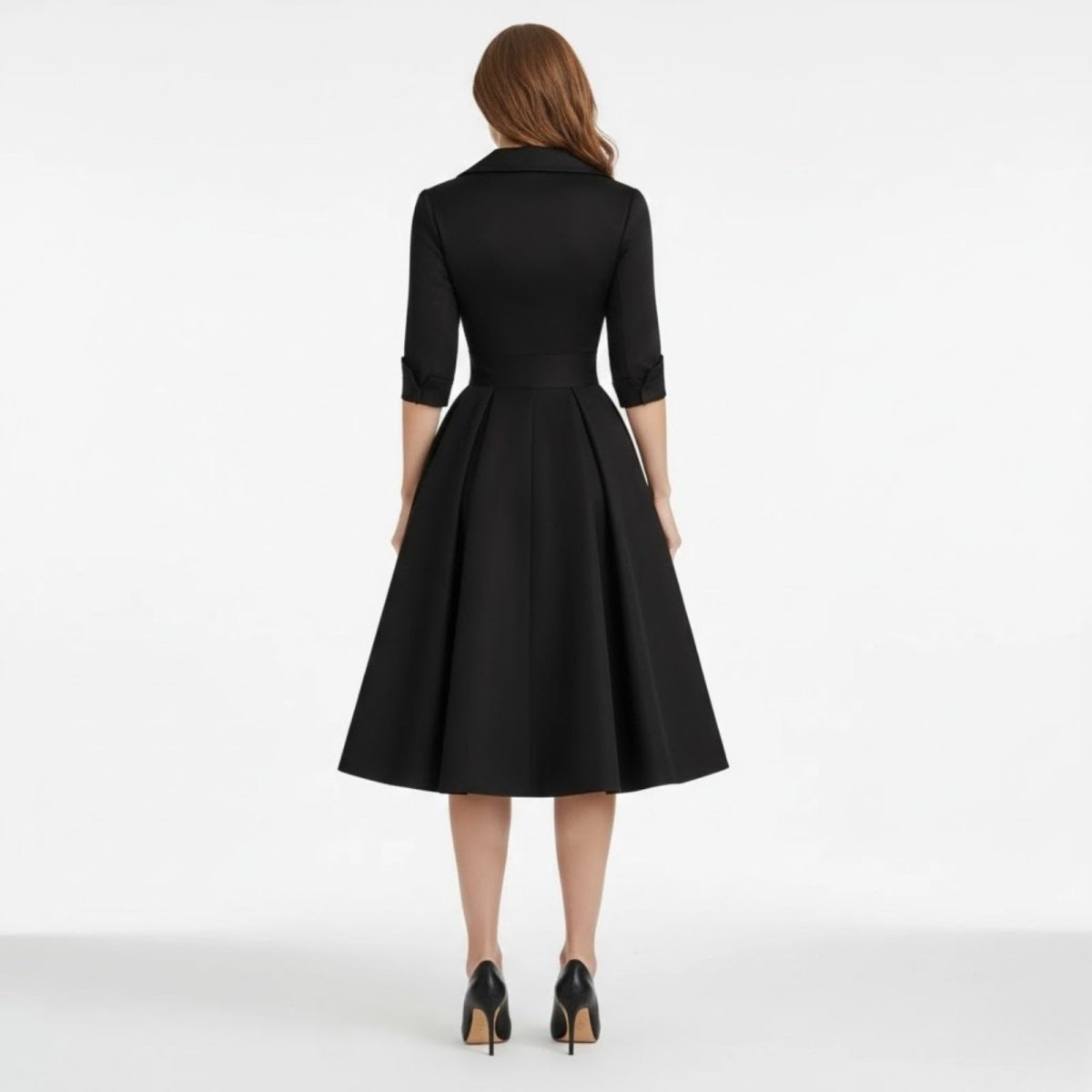 Retro Wrap Midi Dress with V-Neckline and Full Skirt