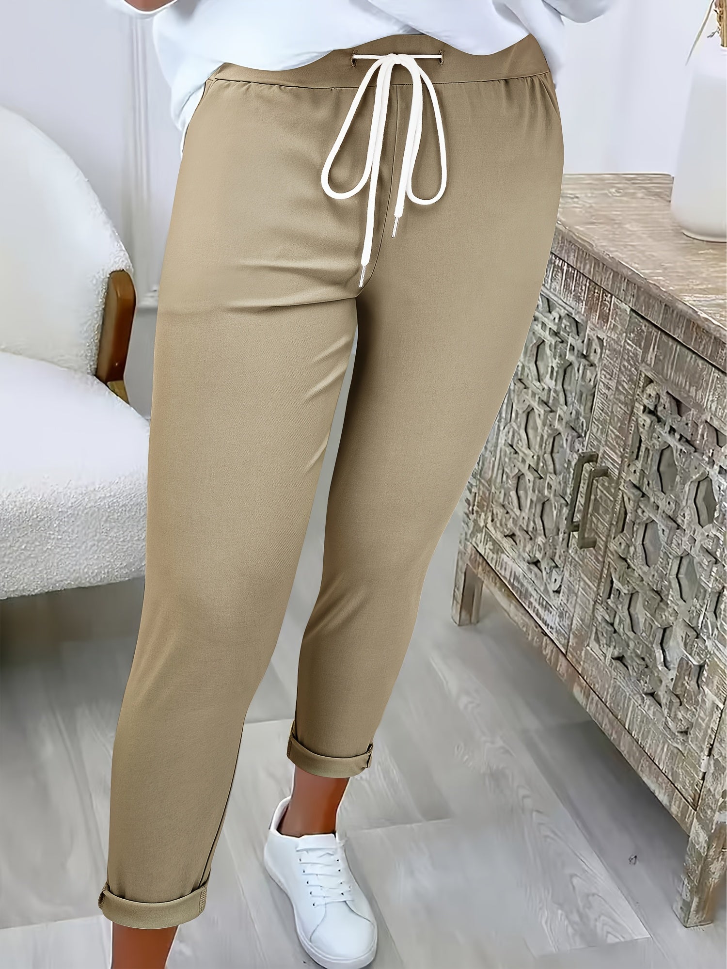 Smart Tapered Joggers with Elasticated Waist and Rolled Hem