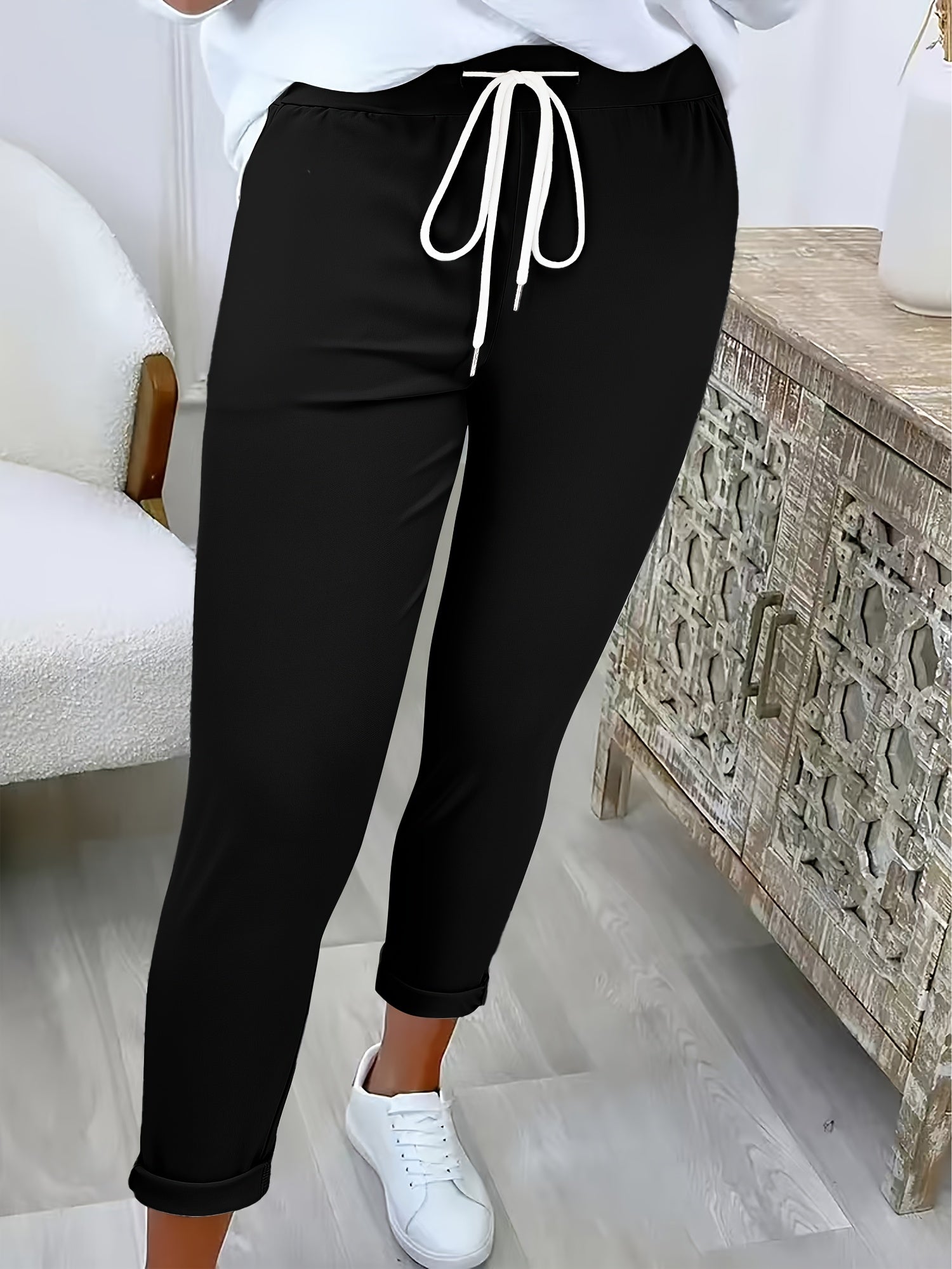 Smart Tapered Joggers with Elasticated Waist and Rolled Hem