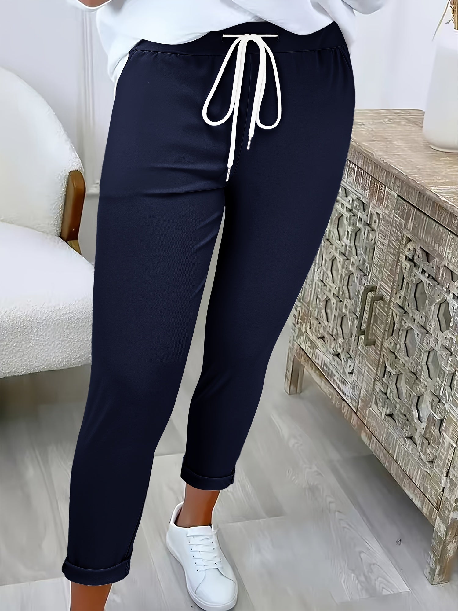 Smart Tapered Joggers with Elasticated Waist and Rolled Hem