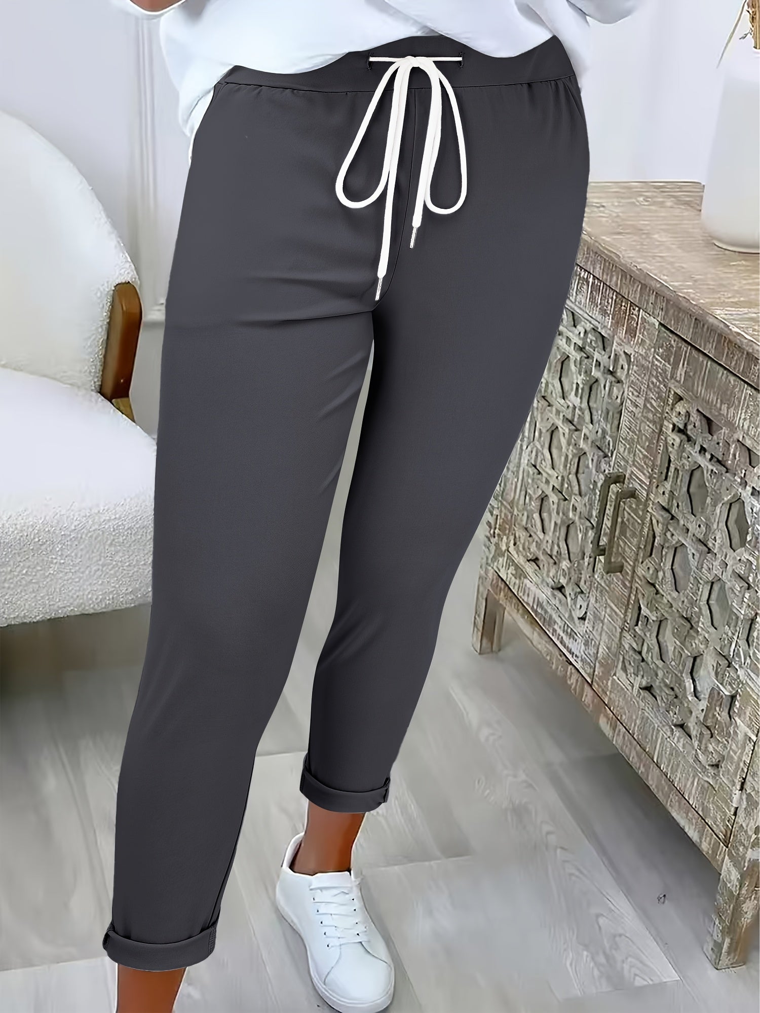 Smart Tapered Joggers with Elasticated Waist and Rolled Hem