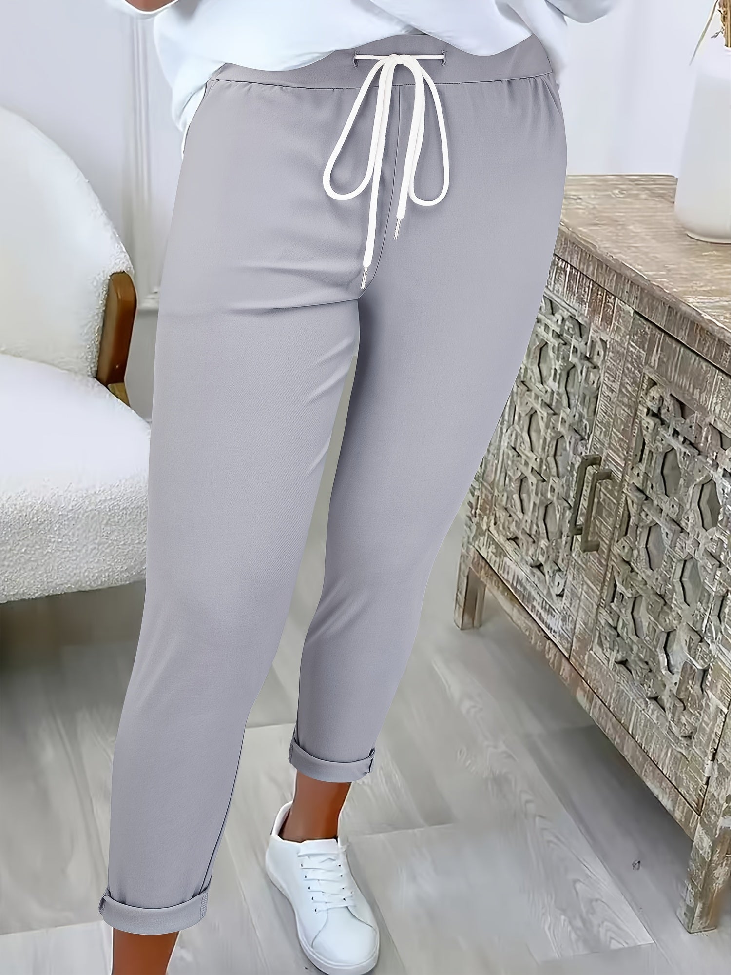 Smart Tapered Joggers with Elasticated Waist and Rolled Hem