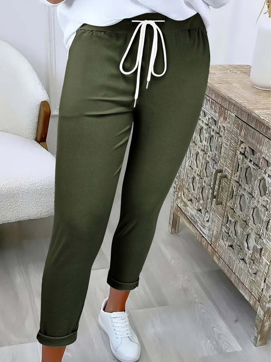 Smart Tapered Joggers with Elasticated Waist and Rolled Hem