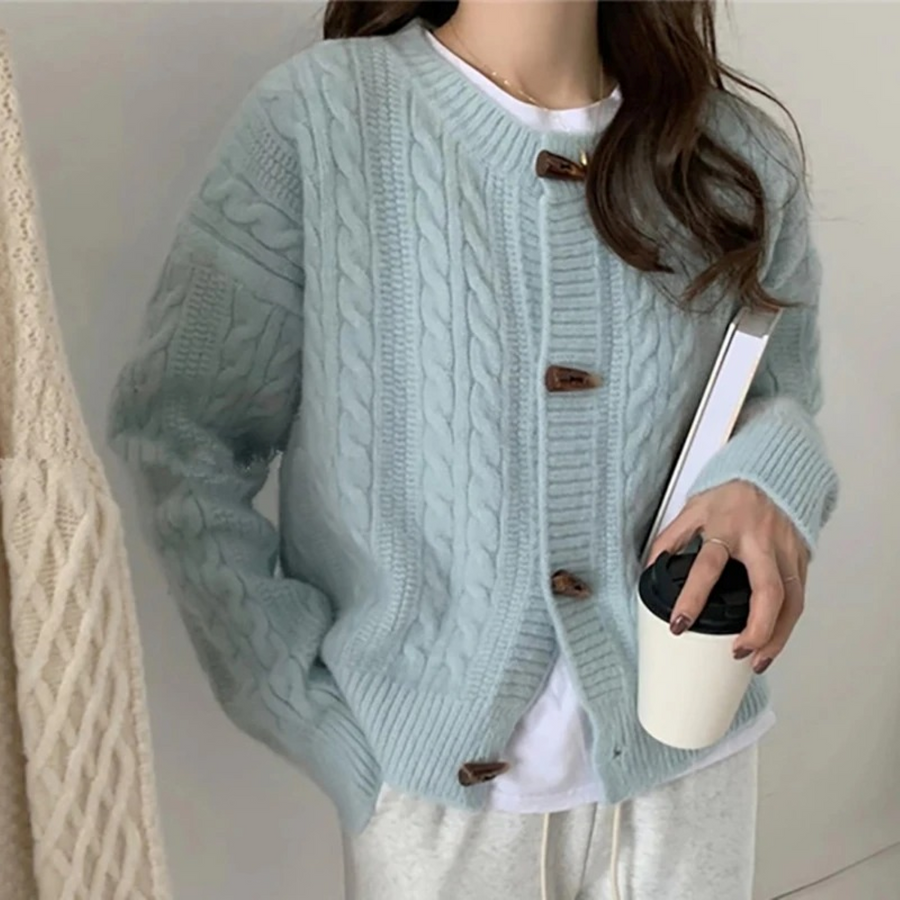 Soft Cable Knit Cardigan with Horn Buttons