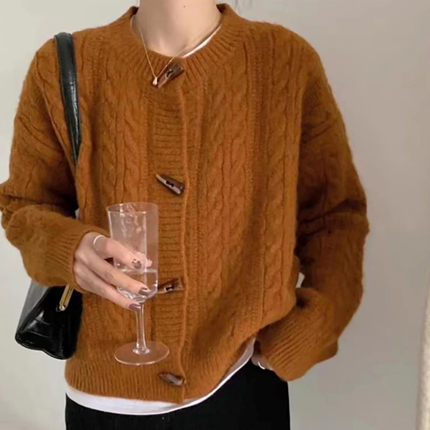 Soft Cable Knit Cardigan with Horn Buttons