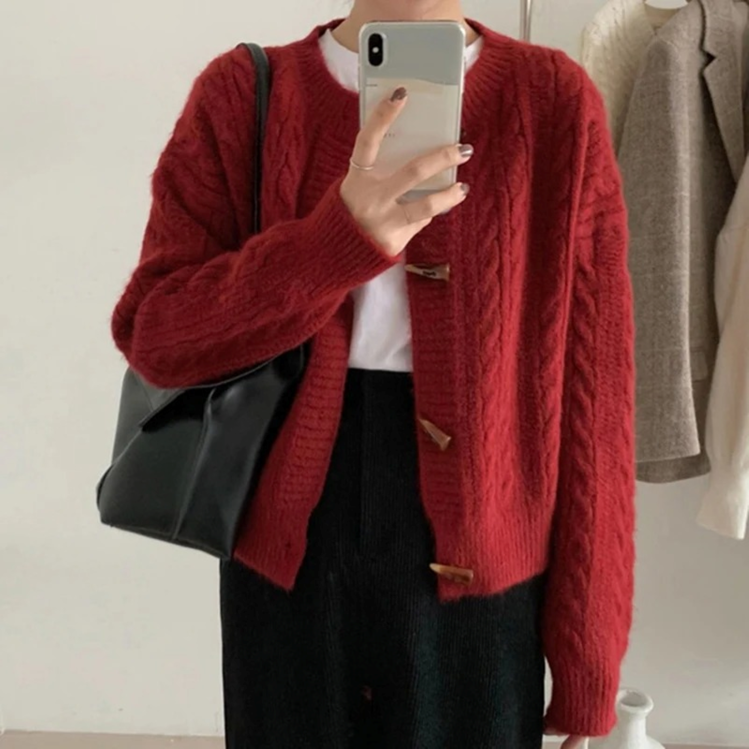 Soft Cable Knit Cardigan with Horn Buttons