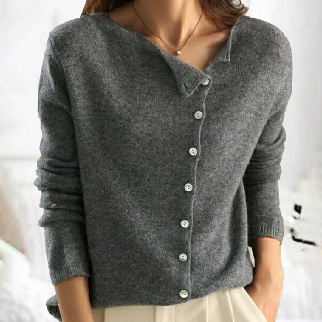 Soft Knit Cardigan with Asymmetric Button Front and Scoop Neckline
