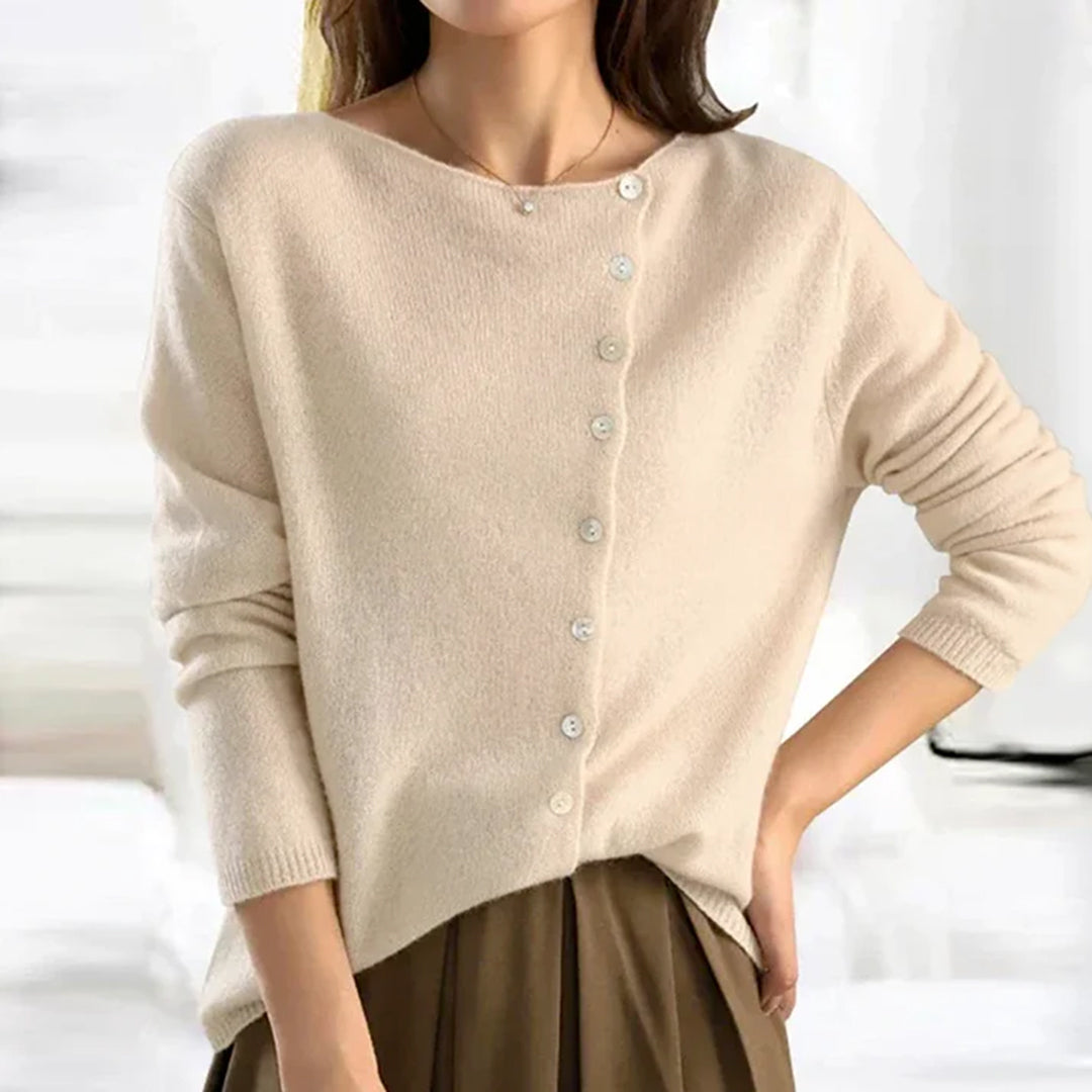 Soft Knit Cardigan with Asymmetric Button Front and Scoop Neckline