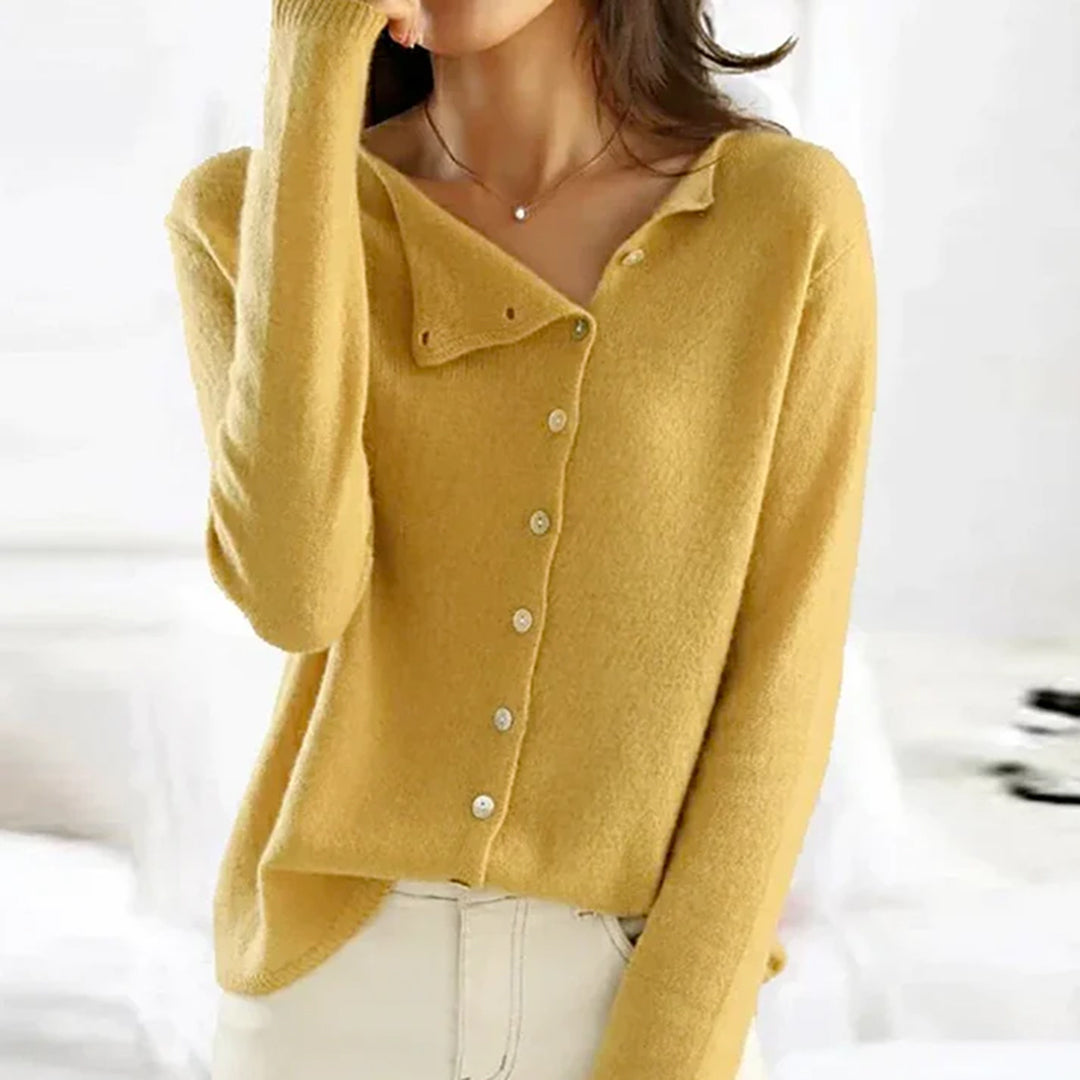 Soft Knit Cardigan with Asymmetric Button Front and Scoop Neckline