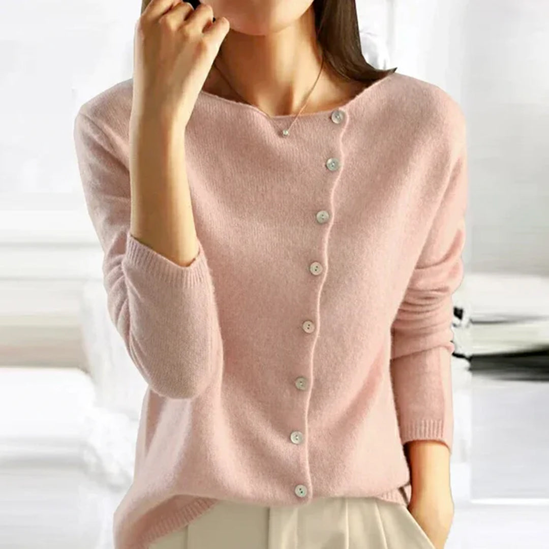 Soft Knit Cardigan with Asymmetric Button Front and Scoop Neckline