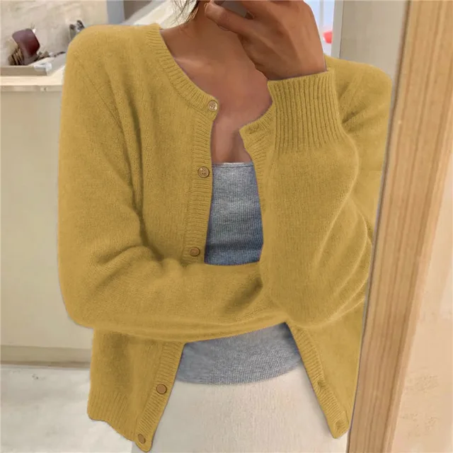 Soft Knit Cardigan with Button Front and Round Neckline