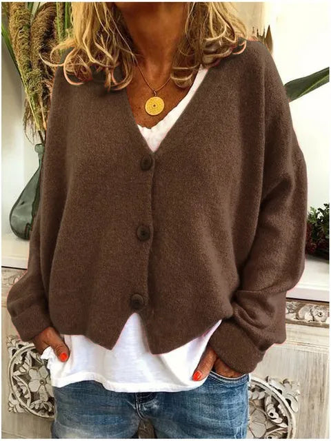 Relaxed Soft Knit Cardigan with V-Neckline