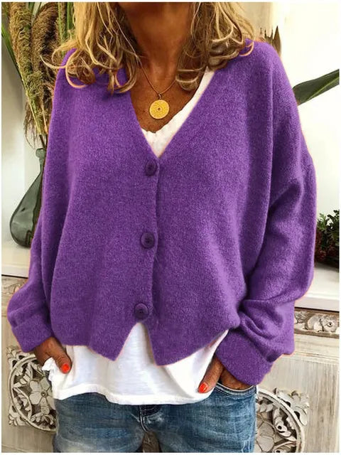 Relaxed Soft Knit Cardigan with V-Neckline