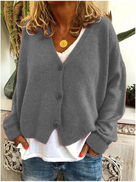 Relaxed Soft Knit Cardigan with V-Neckline