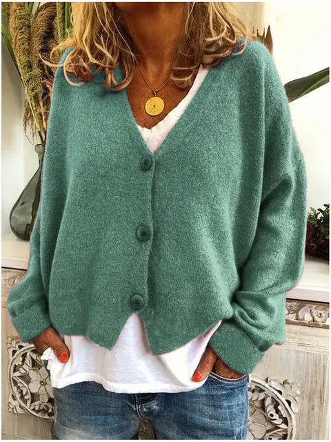 Relaxed Soft Knit Cardigan with V-Neckline