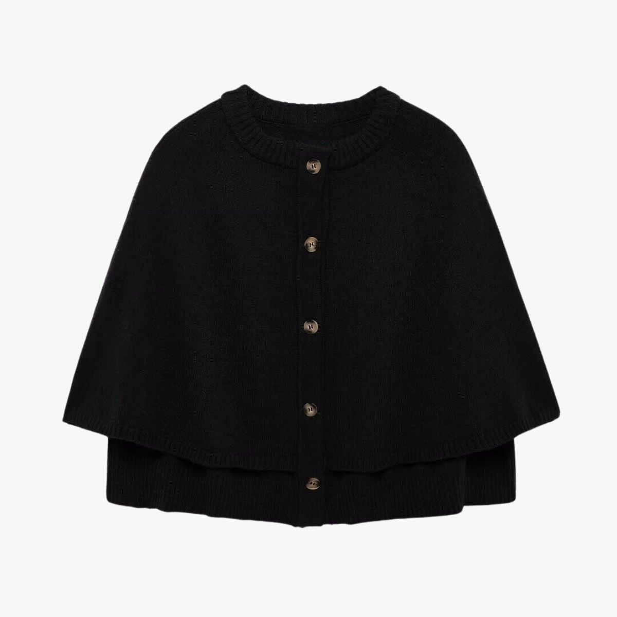 Soft Knit Poncho Cardigan with Button Front and Ribbed Trim