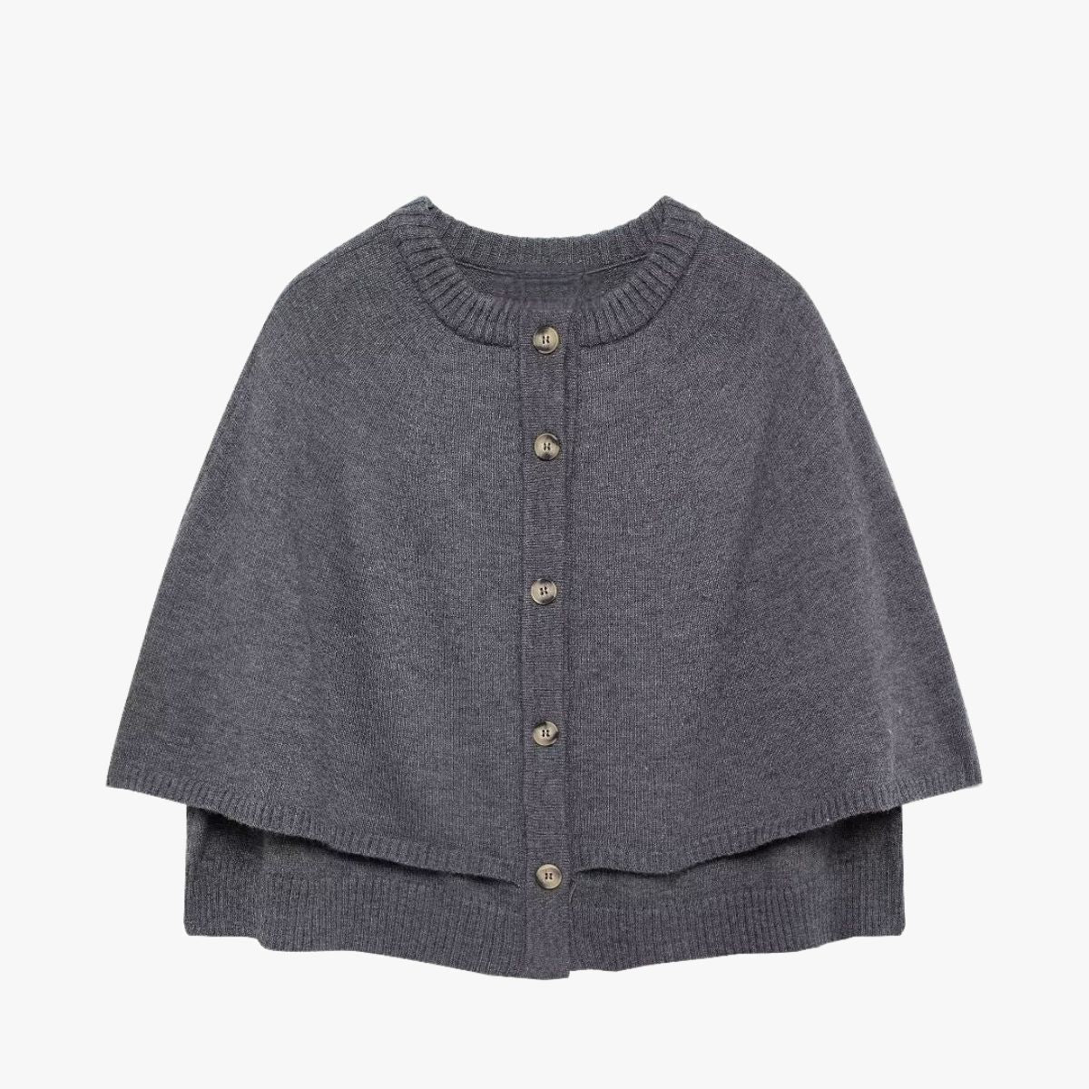 Soft Knit Poncho Cardigan with Button Front and Ribbed Trim