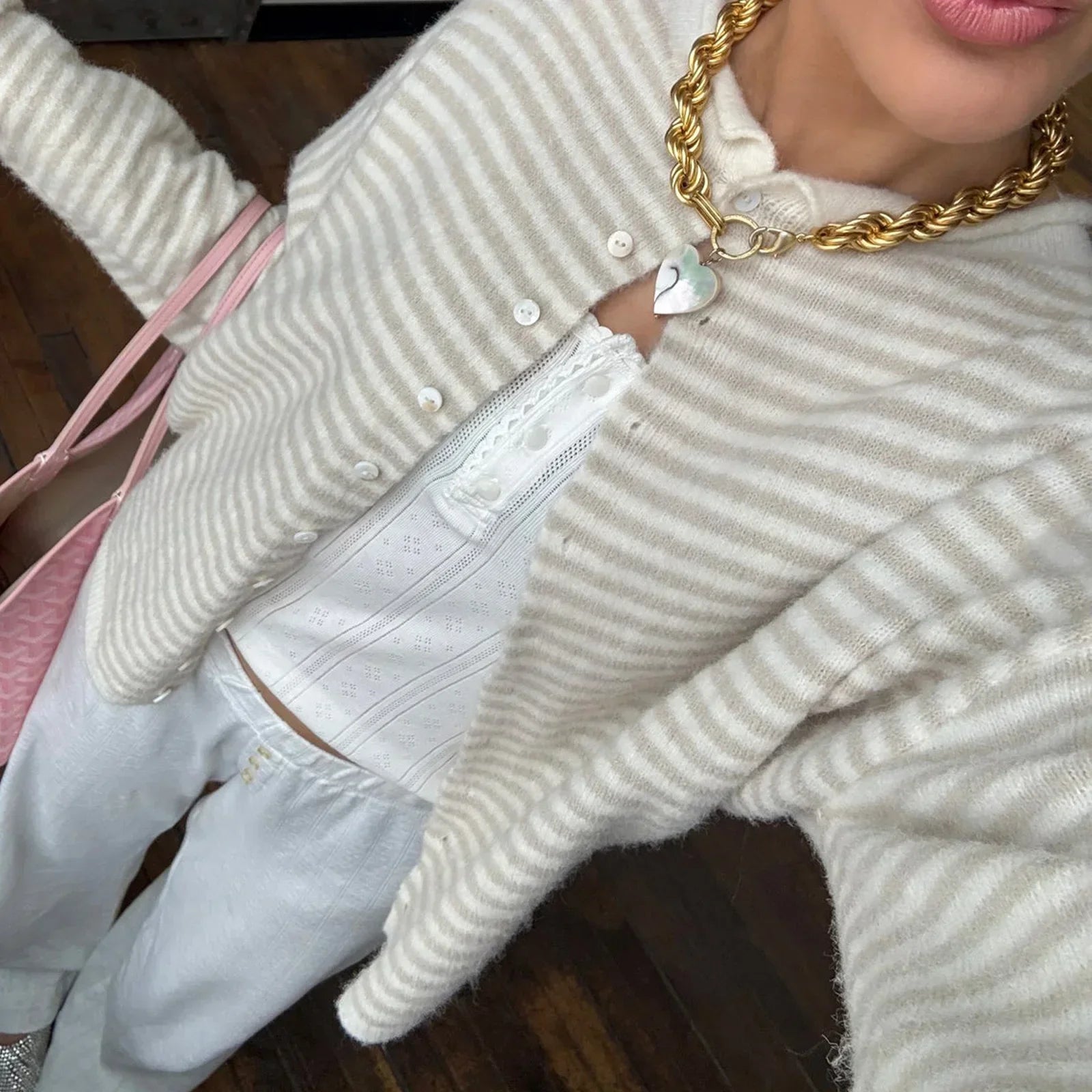 Soft Striped Cardigan with Collar and Button Front