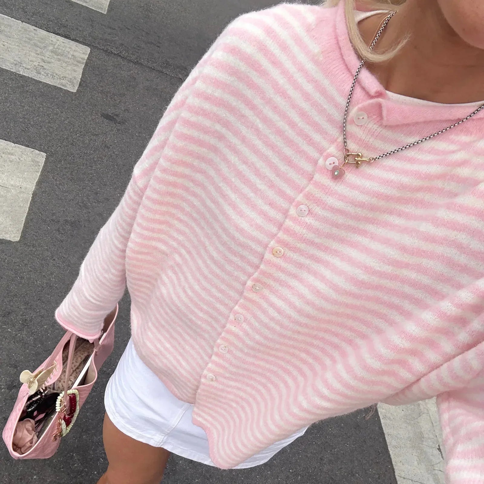 Soft Striped Cardigan with Collar and Button Front