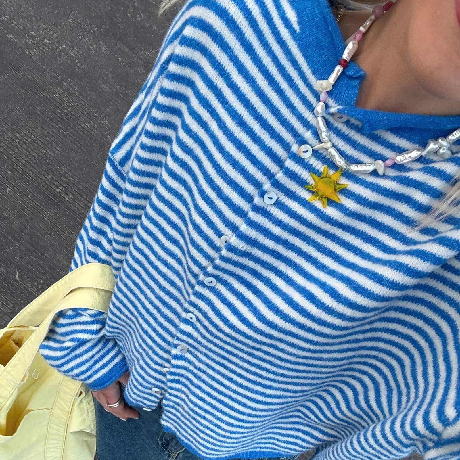 Soft Striped Cardigan with Collar and Button Front