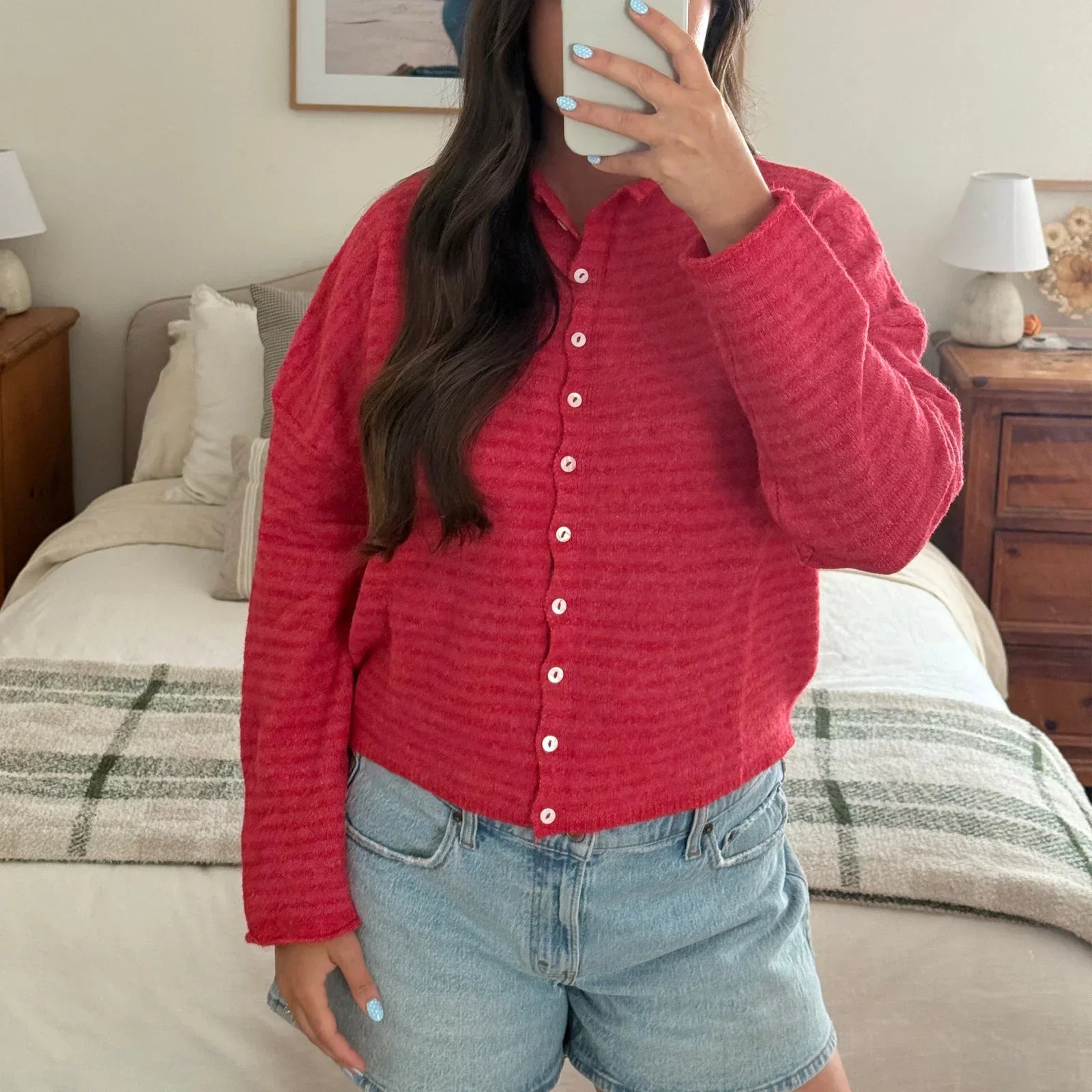 Soft Striped Cardigan with Collar and Button Front