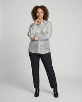 Sparkly Sequin Blouse with Classic Collar and Button Front