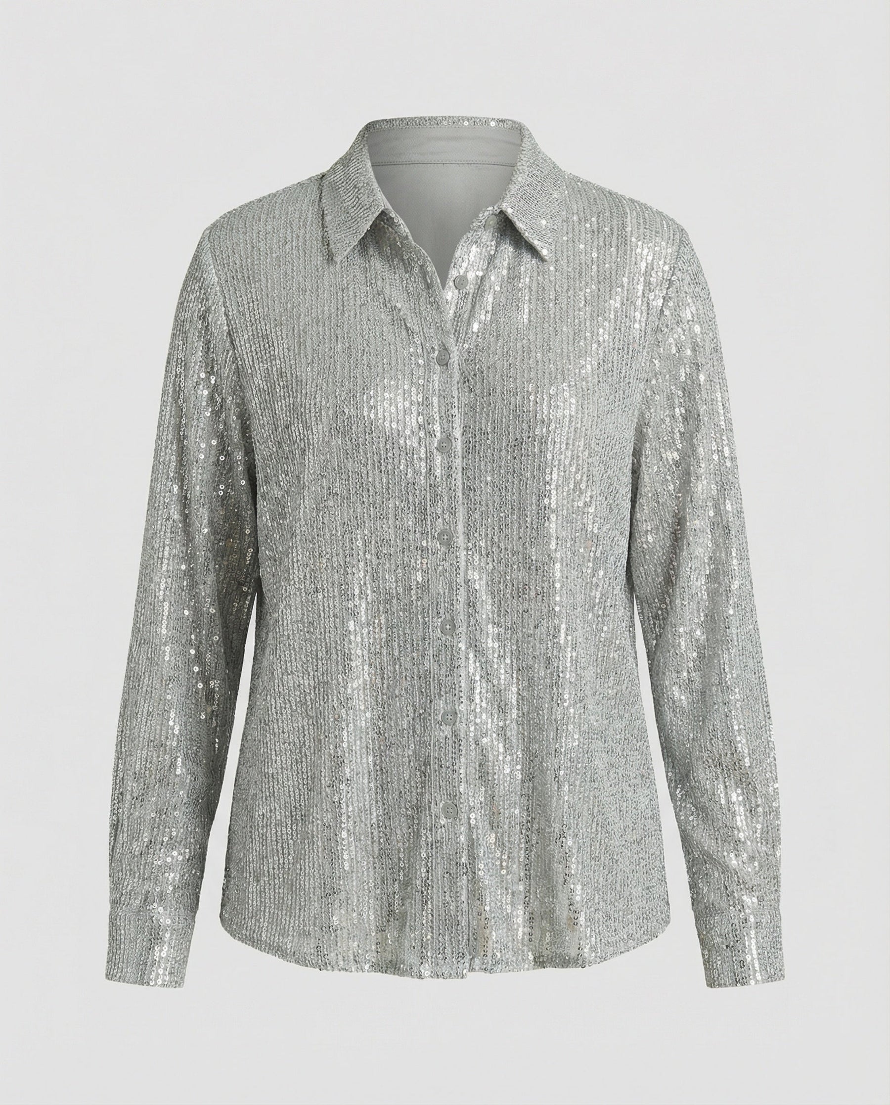 Sparkly Sequin Blouse with Classic Collar and Button Front
