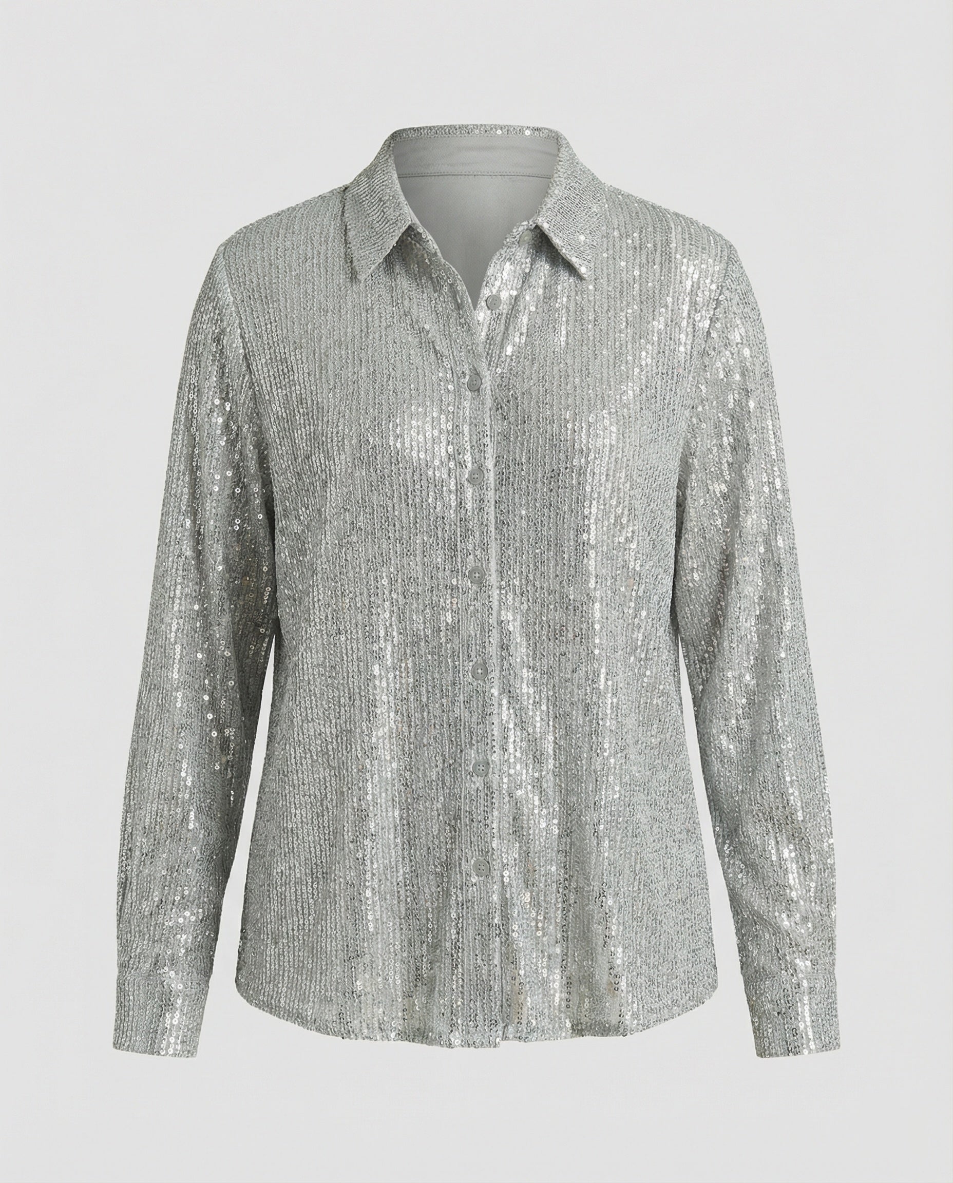 Sparkly Sequin Blouse with Classic Collar and Button Front