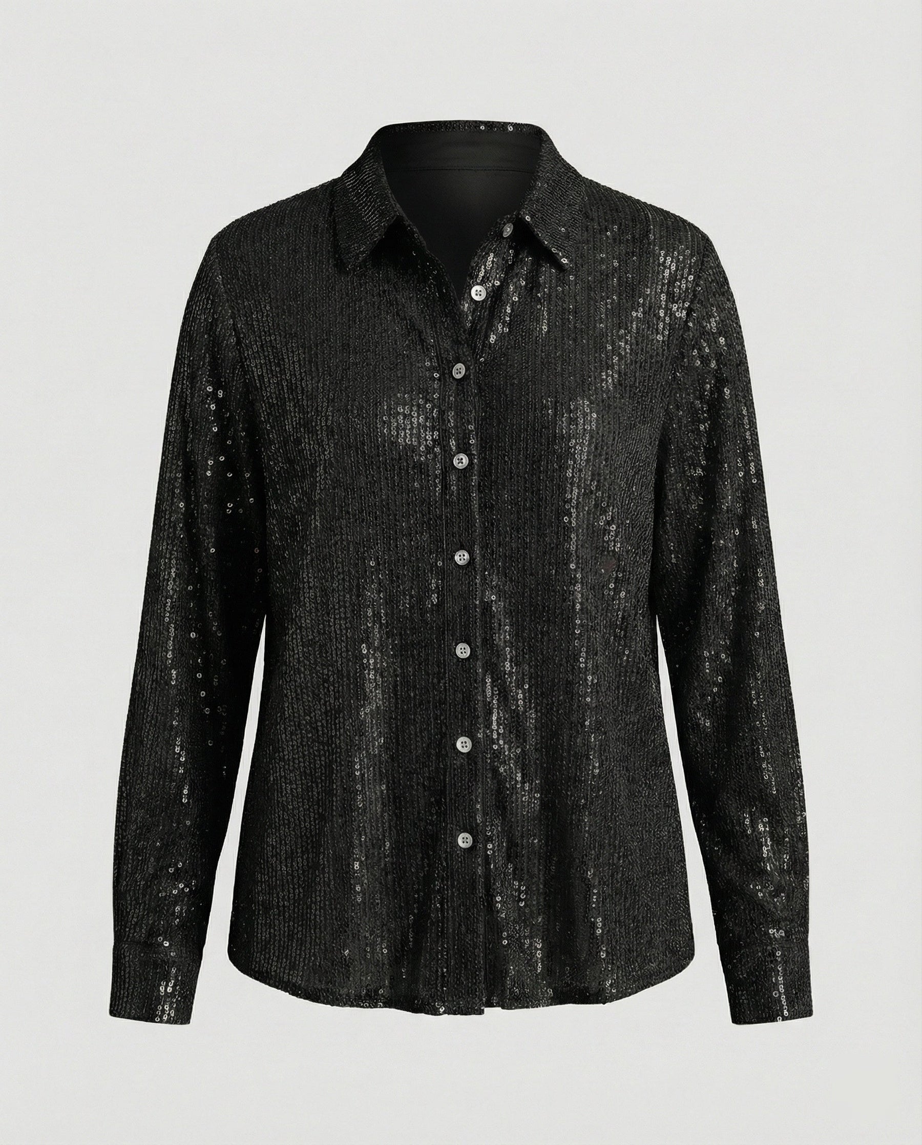 Sparkly Sequin Blouse with Classic Collar and Button Front