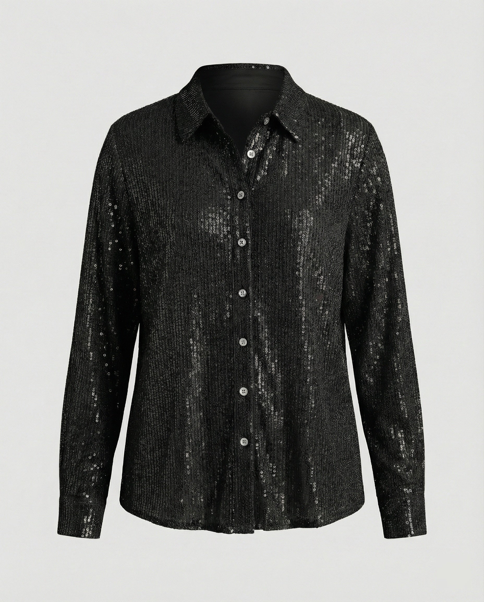 Sparkly Sequin Blouse with Classic Collar and Button Front