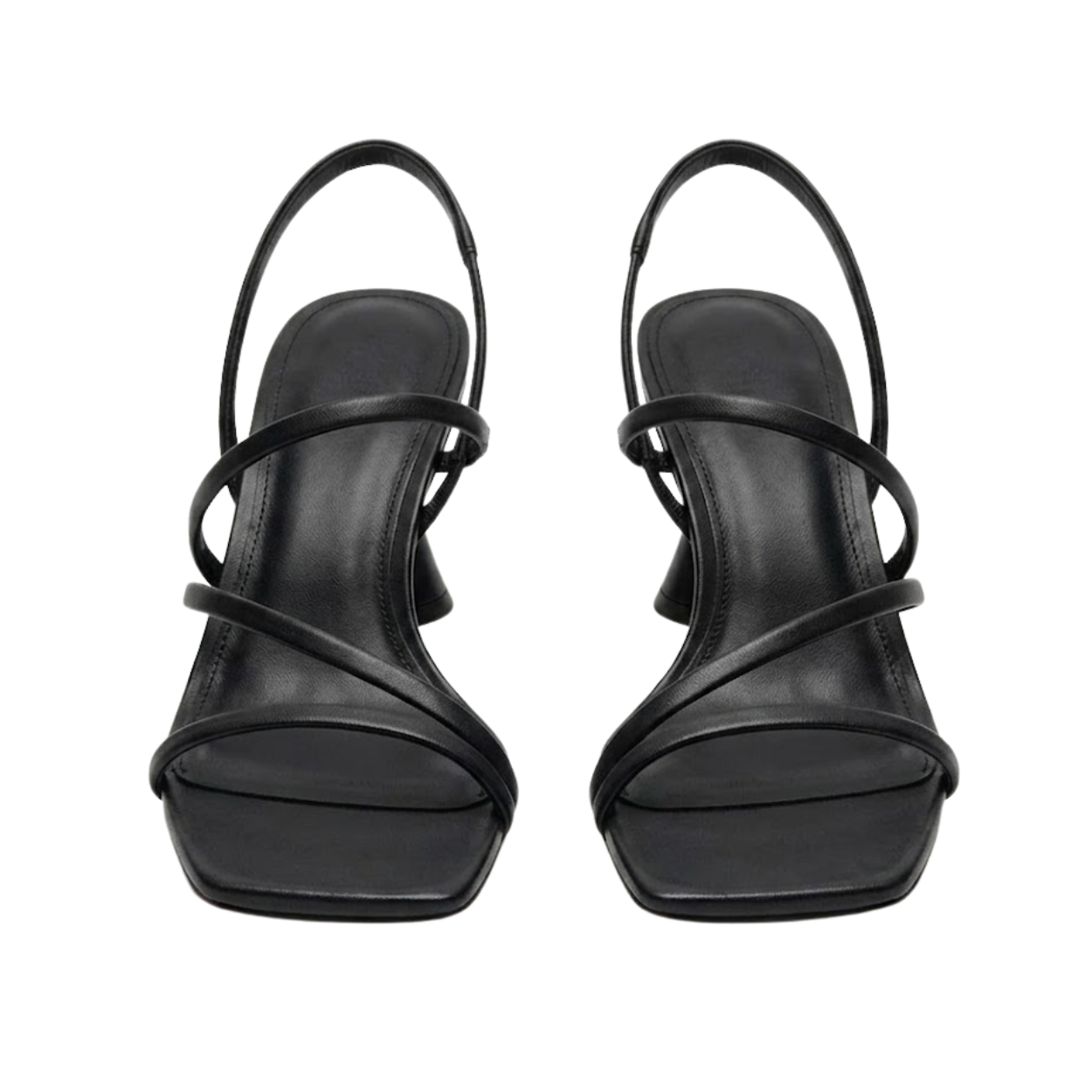 Strappy Heeled Sandals with Square Toe and Slingback Strap