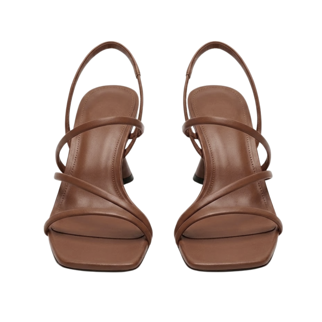 Strappy Heeled Sandals with Square Toe and Slingback Strap