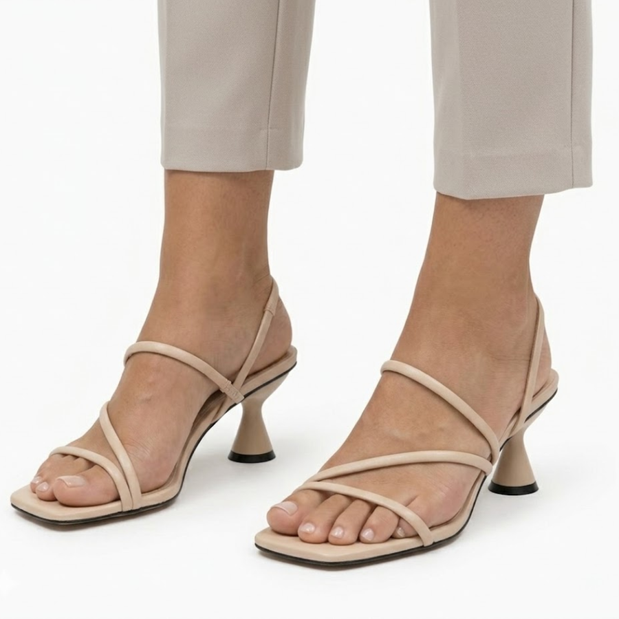 Strappy Heeled Sandals with Square Toe and Slingback Strap