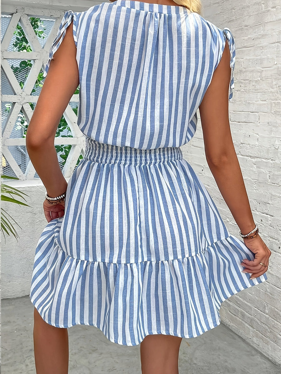 Striped Sleeveless Mini Dress with Smocked Waist and Tiered Skirt