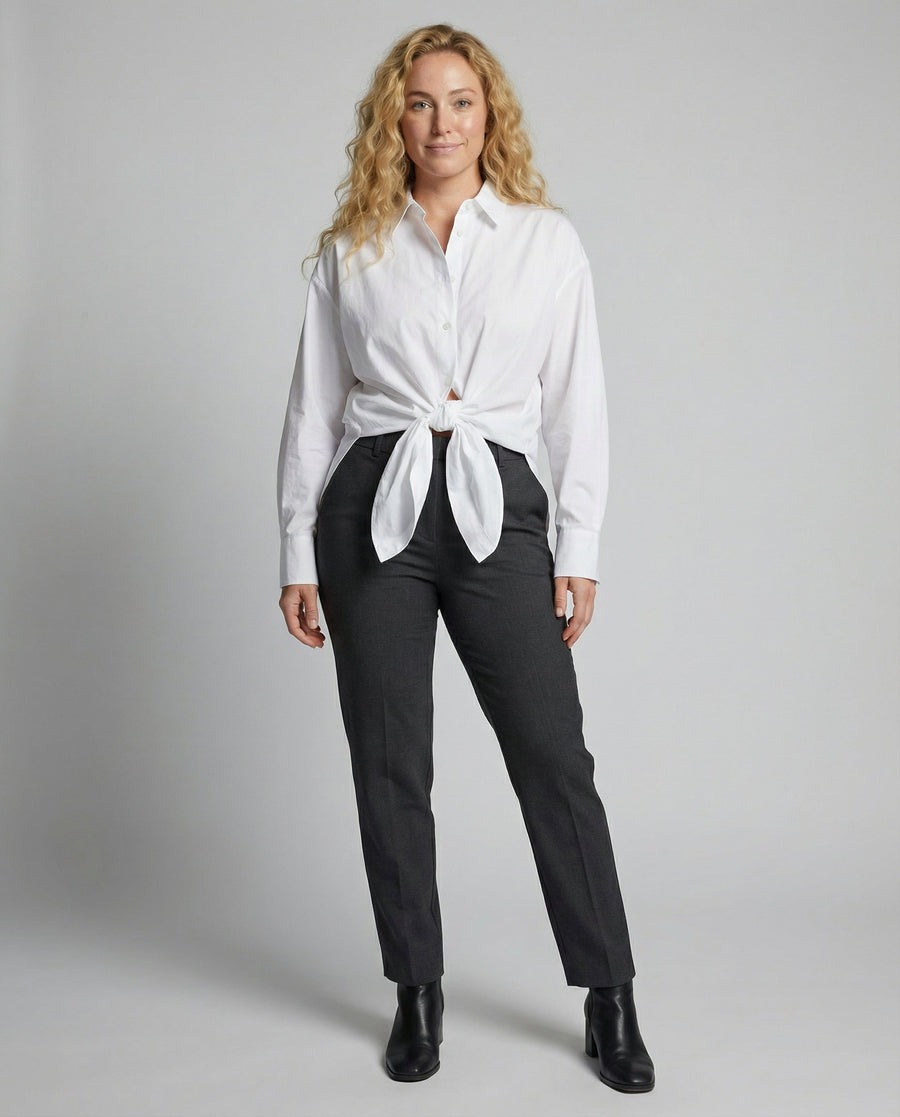Tie Front Shirt with Deep V-Neckline and Long Sleeves
