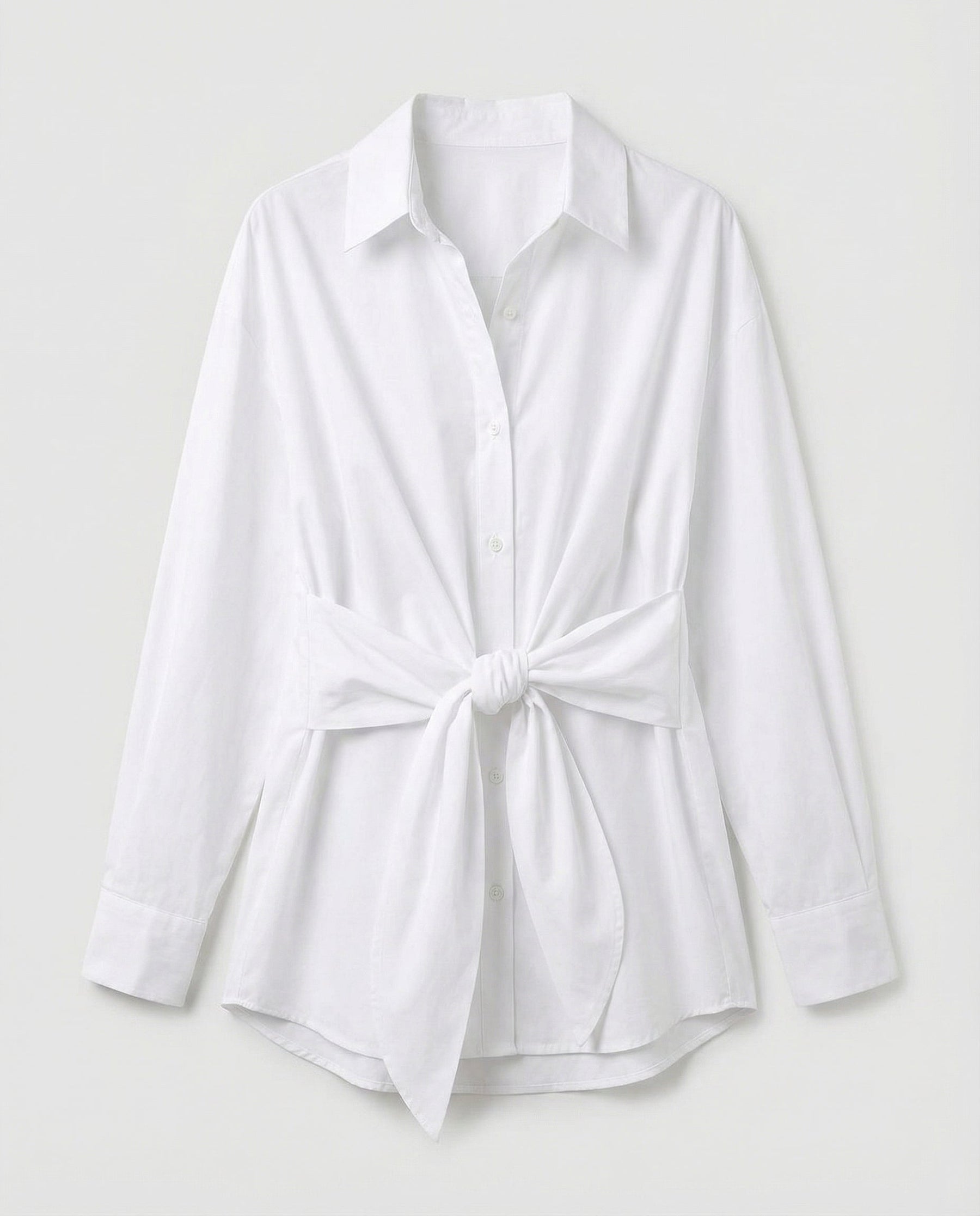 Tie Front Shirt with Deep V-Neckline and Long Sleeves