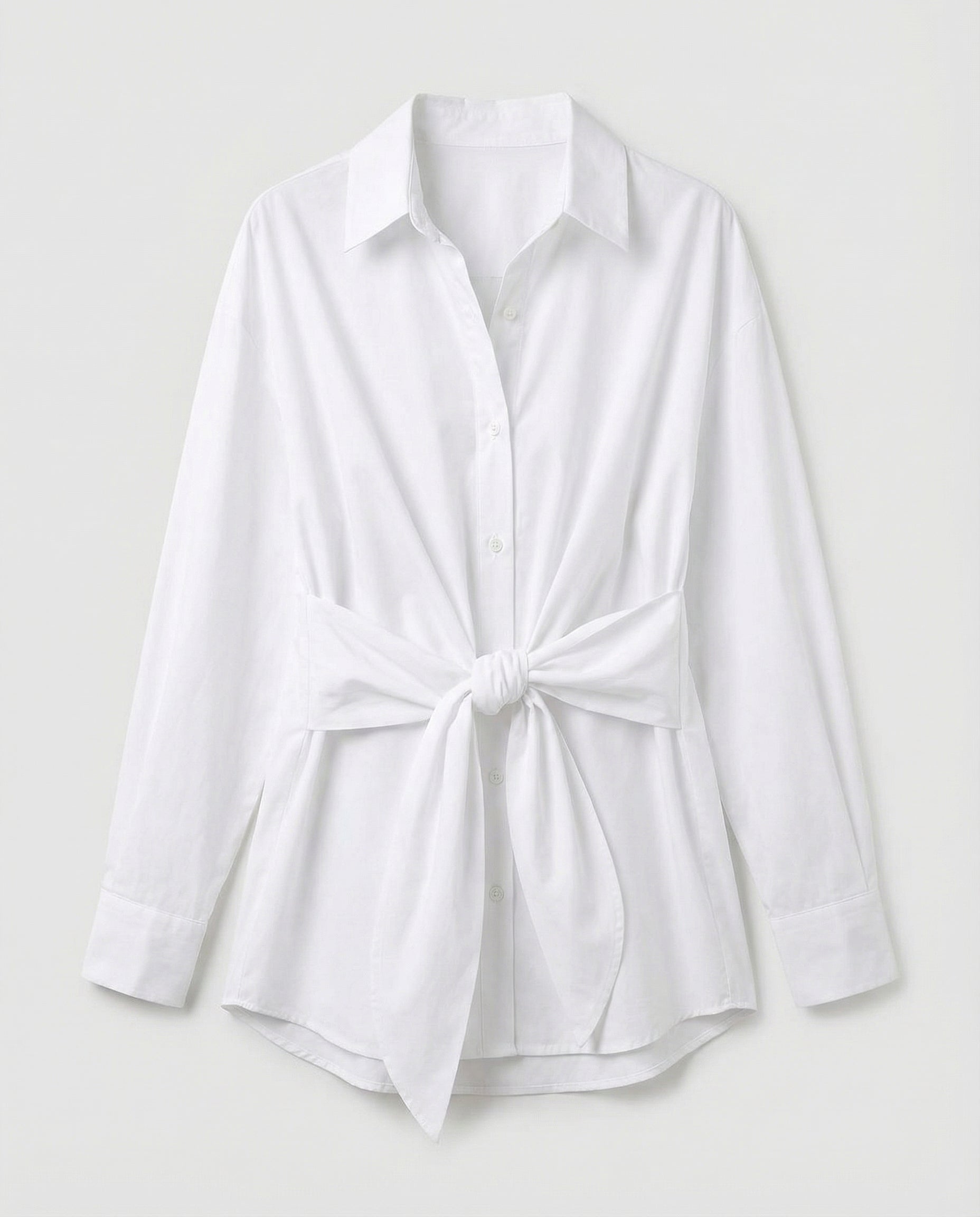 Tie Front Shirt with Deep V-Neckline and Long Sleeves