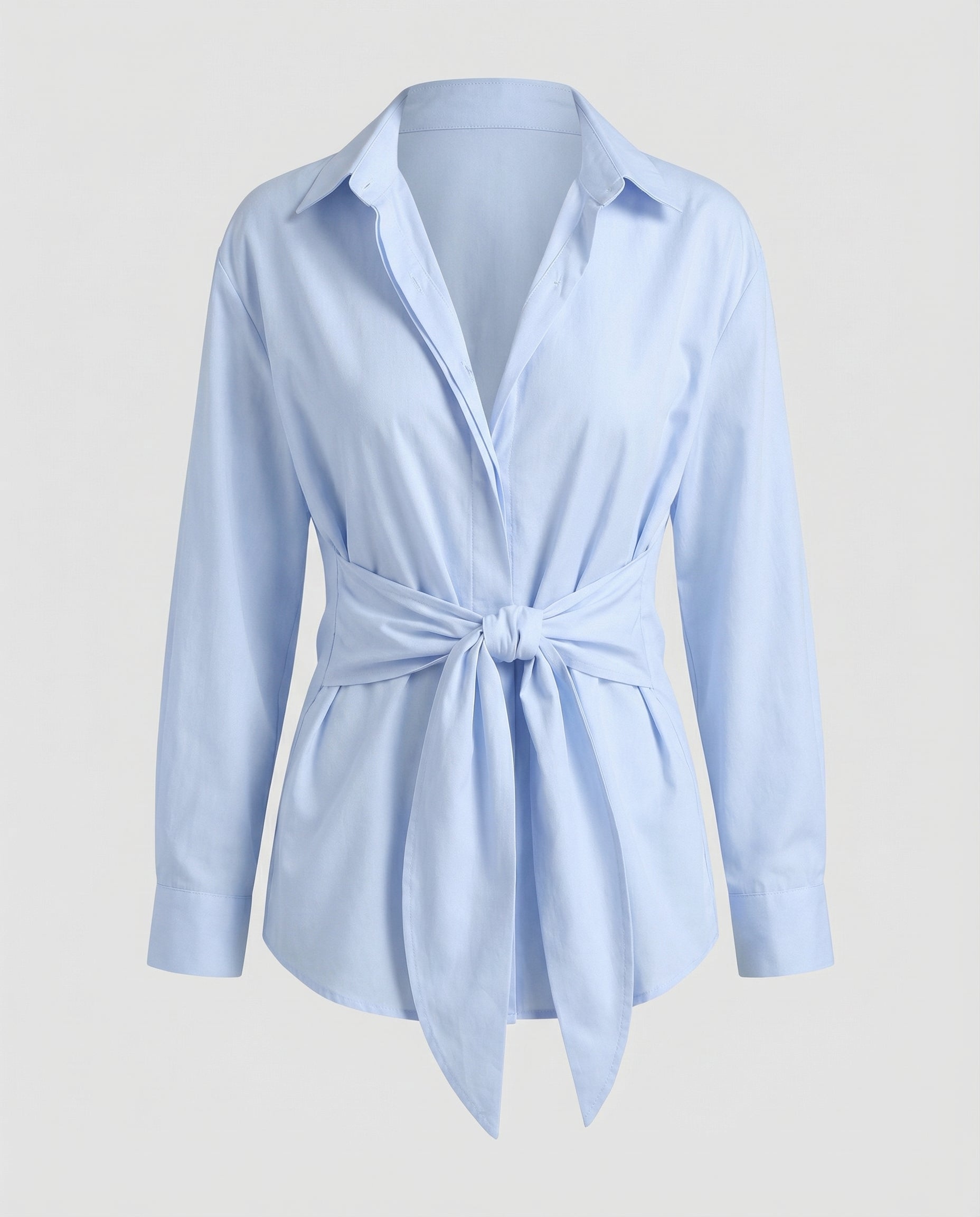 Tie Front Shirt with Deep V-Neckline and Long Sleeves