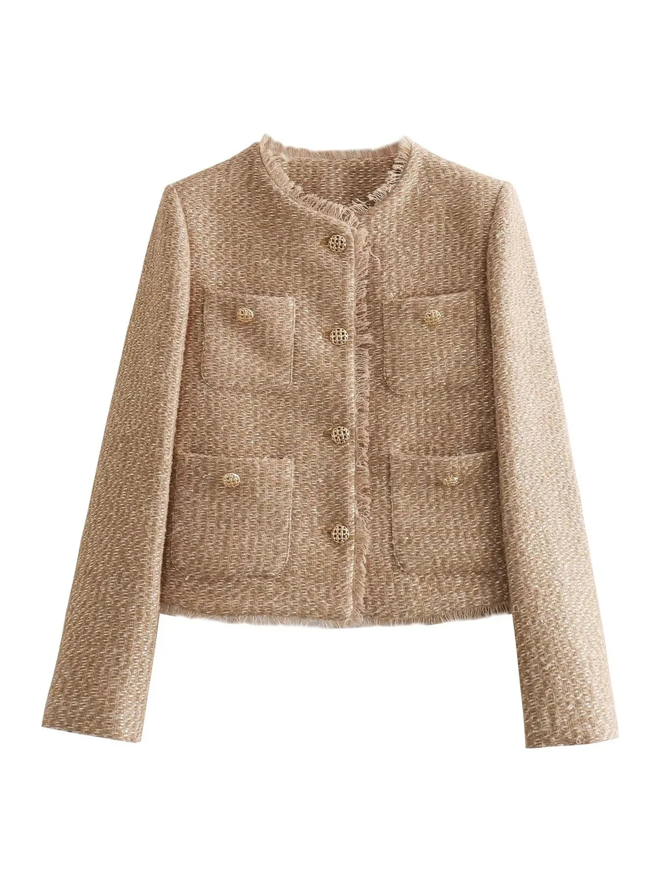 Tweed Jacket with Gold Buttons and Frayed Edge Detail