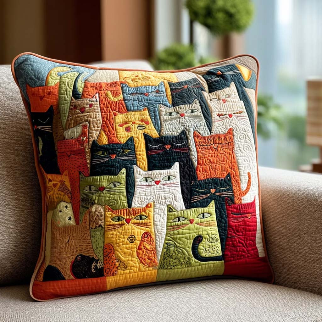CATPATCH | COLOURFUL CAT PATCHWORK PRINTED CUSHION COVER