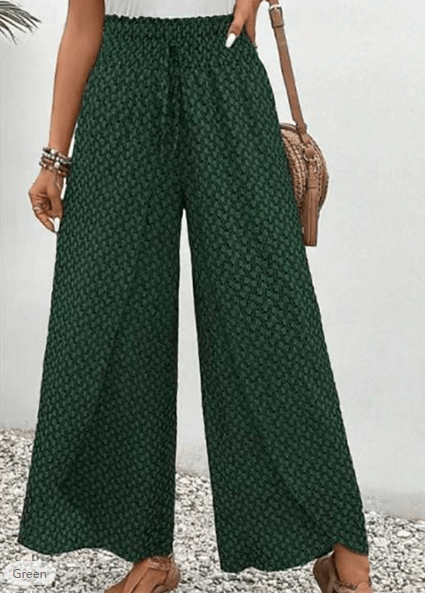 Wide Leg Palazzo Trousers with Smocked Waist and Drawstring