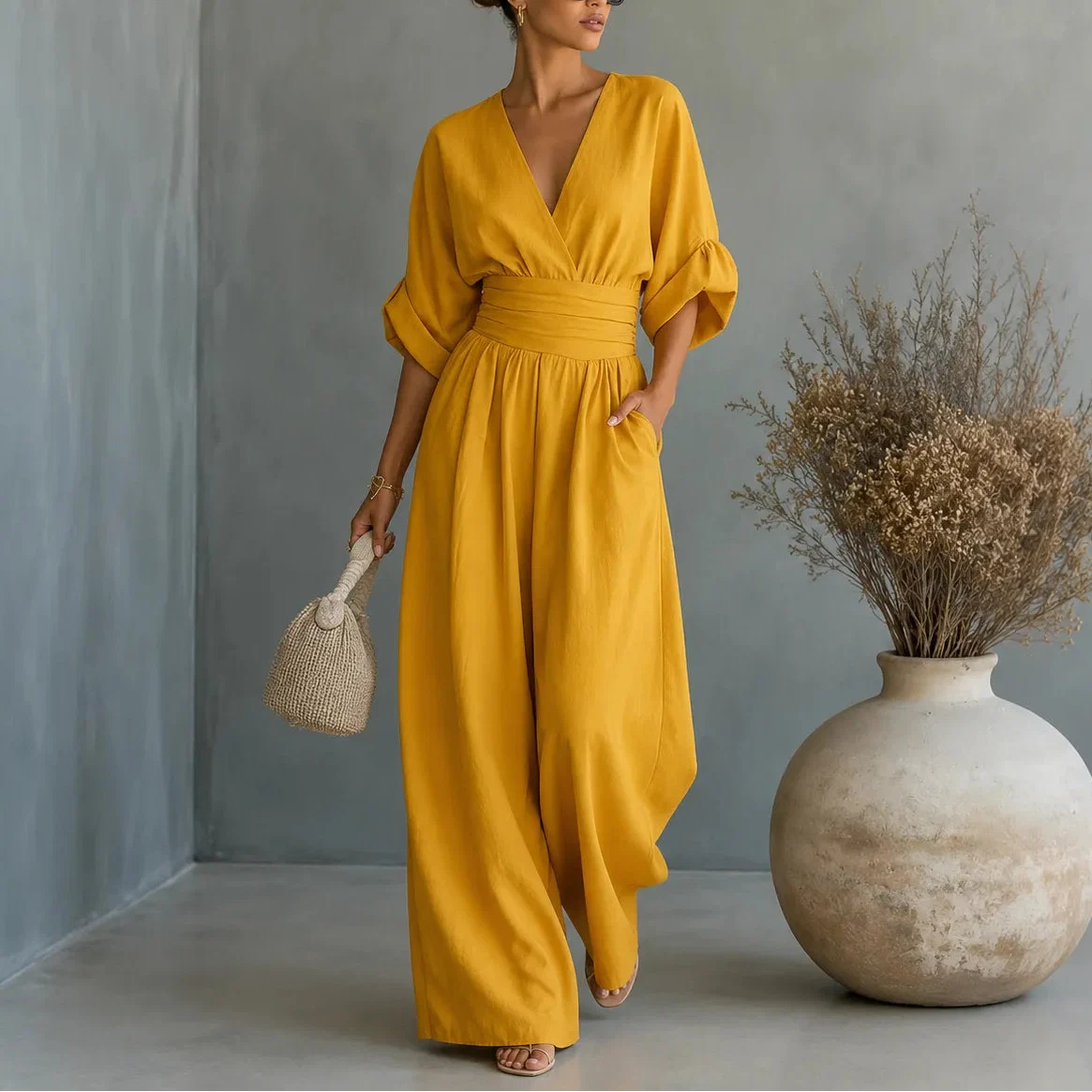 Sofia | Wide Leg V Neck Jumpsuit